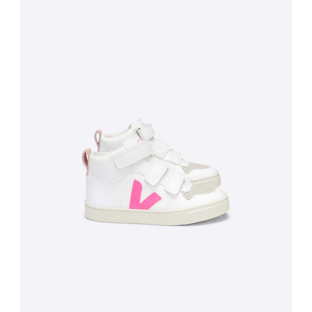 Kids\' Veja V-10 MID CWL High Tops White/Pink | ZA 703SGL